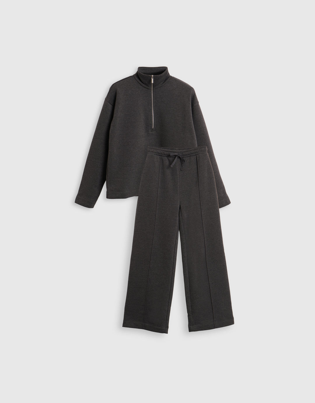 Funnel Neck Wide Leg Sweat Set in Charcoal Grey