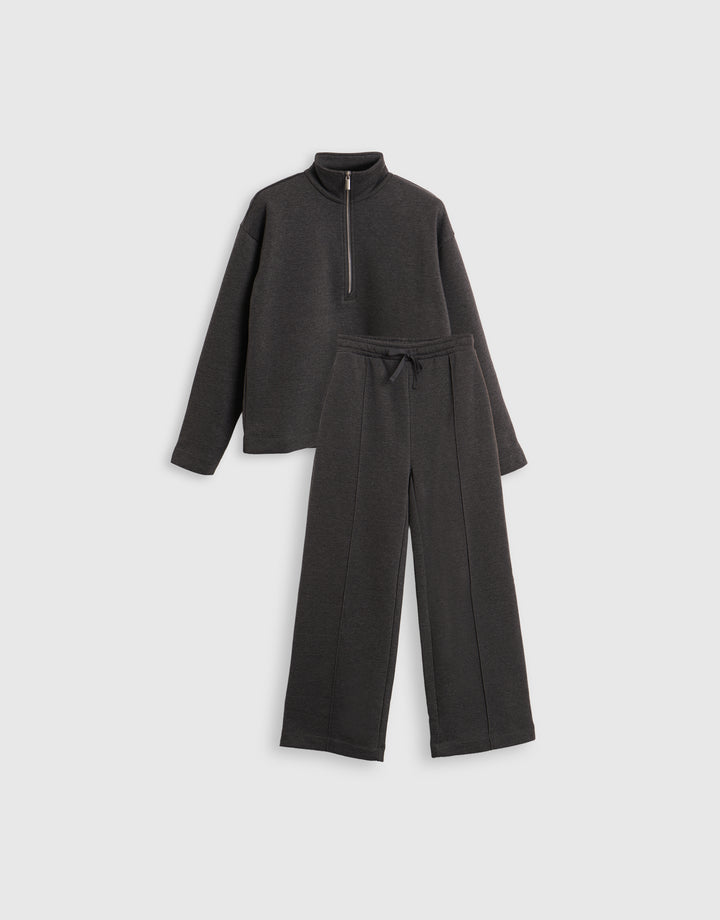 Funnel Neck Wide Leg Sweat Set in Charcoal Grey