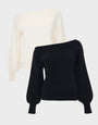 Ecru & Black Soft Slash Neck Jumpers (2 Pack)