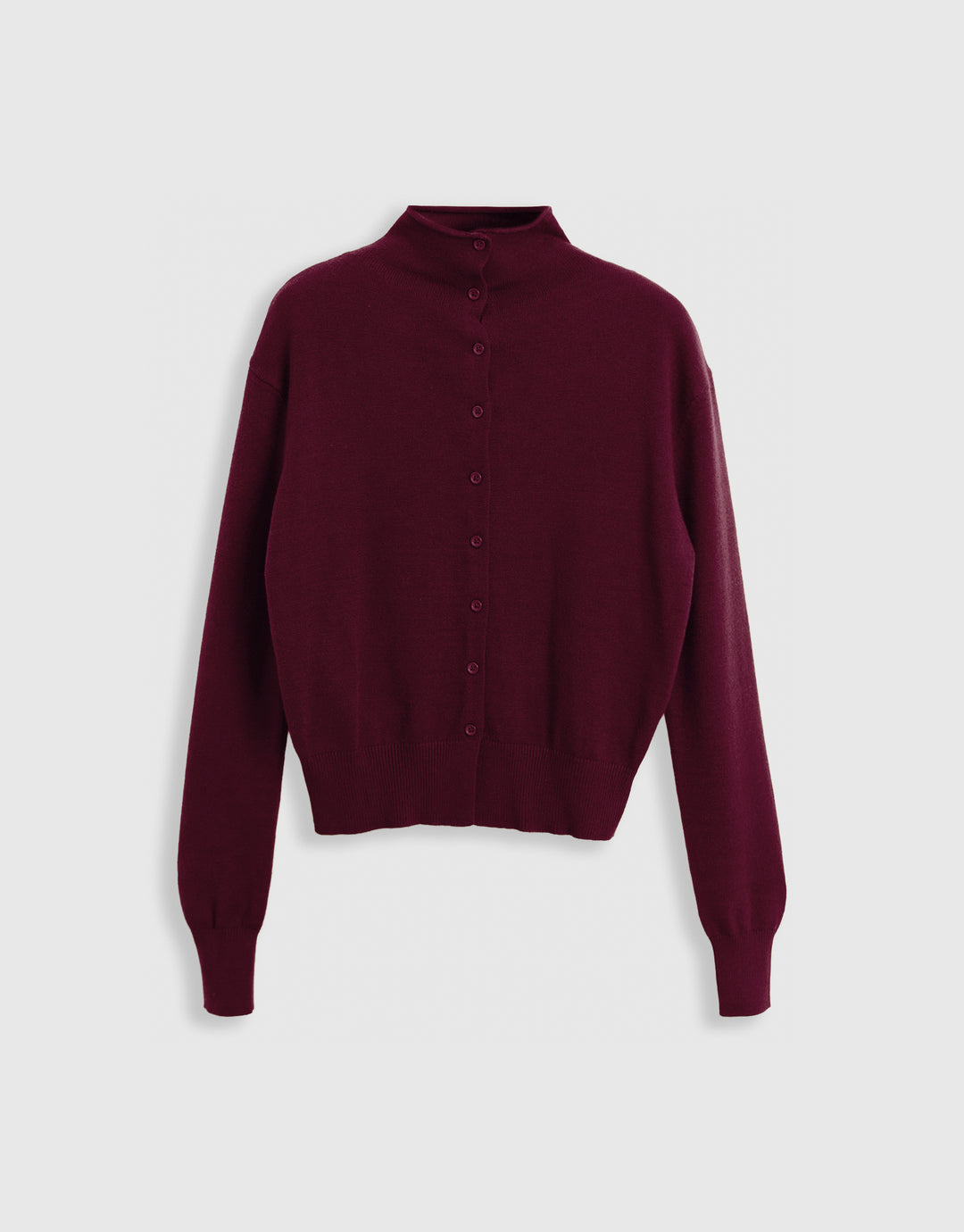 Threadbare Compact Knit Funnel Neck Cardigan in Burgundy - mannequin image