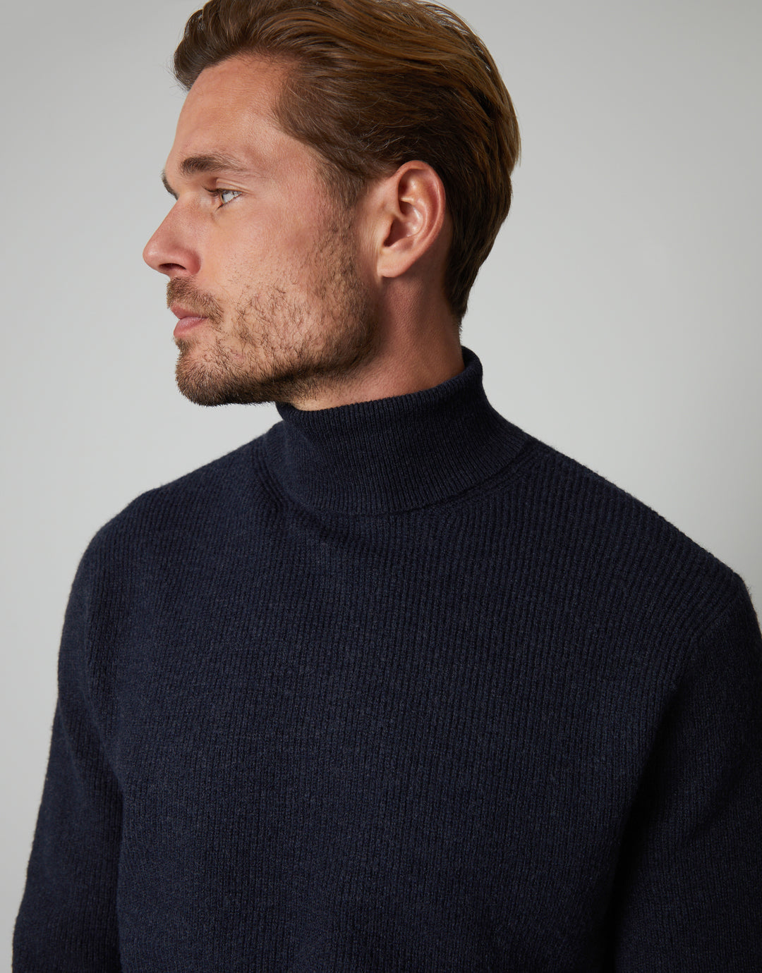 Navy Ribbed Roll Neck Jumper