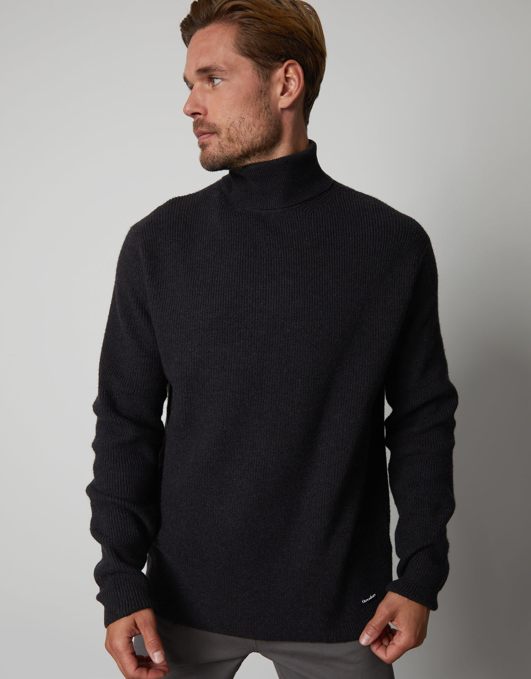 Black Ribbed Roll Neck Jumper