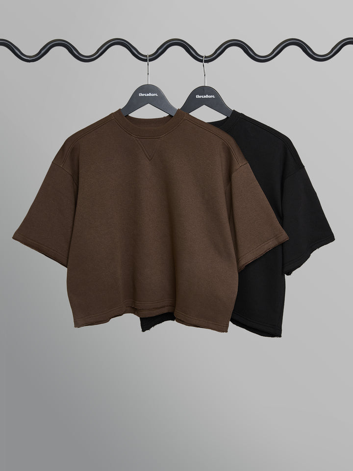 Chocolate Brown & Black Boxy Short Sleeve Sweatshirts (2 Pack)