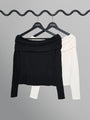 Black & Cream Textured Jersey Bardot Blouses (2 Pack)