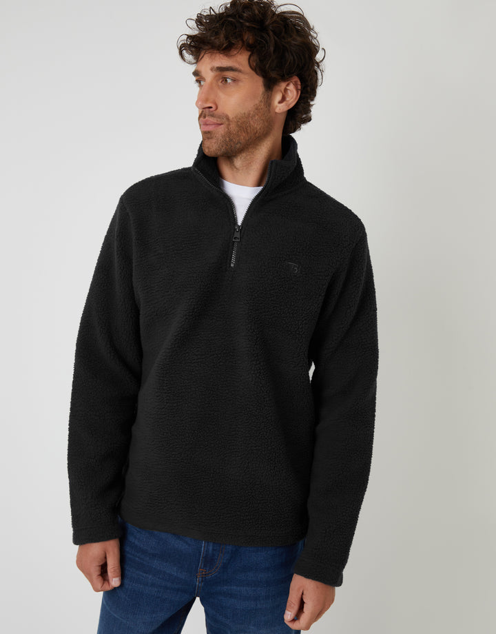 Black Quarter Zip Borg Sweatshirt