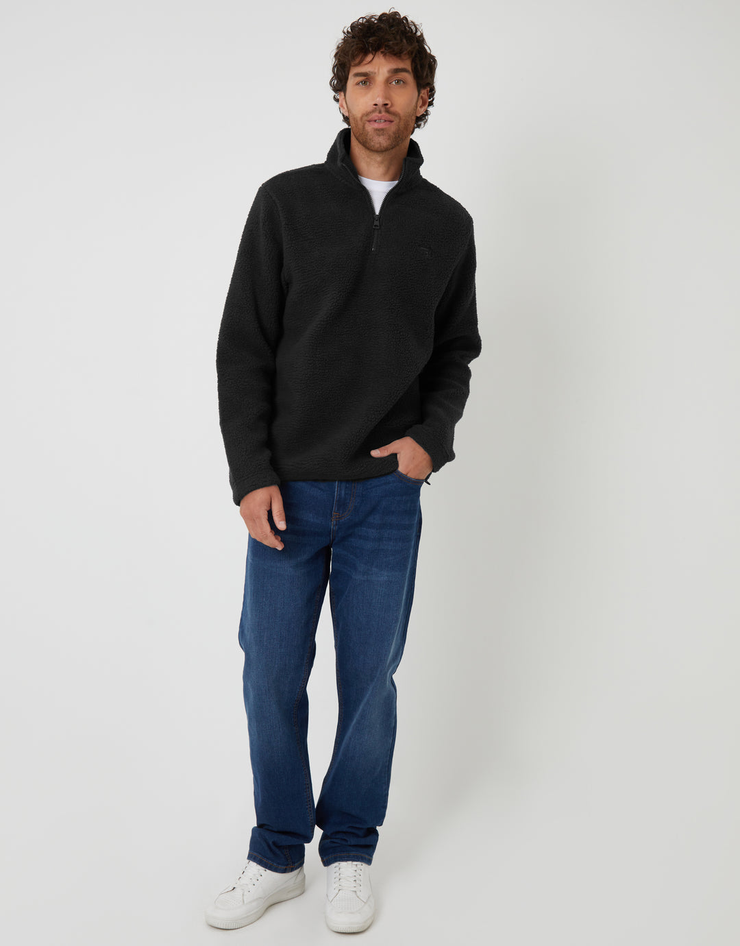 Black Quarter Zip Borg Sweatshirt