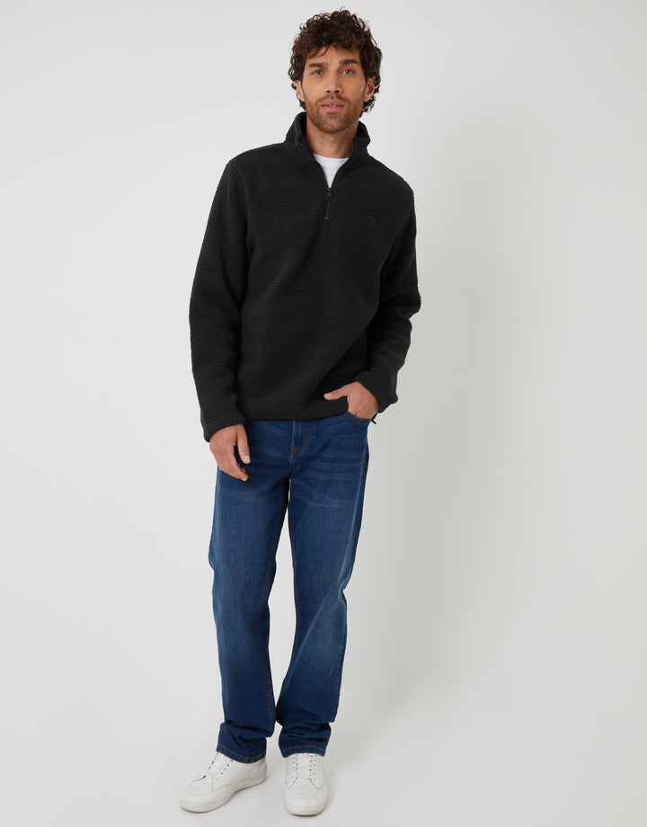 Black Quarter Zip Borg Sweatshirt