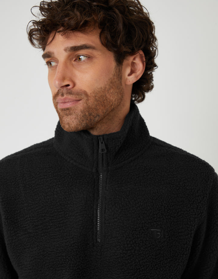 Black Quarter Zip Borg Sweatshirt