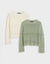2 Pack Long Sleeve Pointelle Crochet Knit Jumper in Sage Green & White