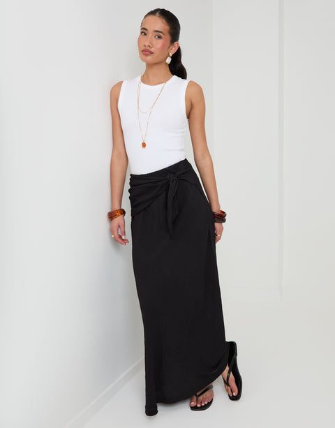 Threadbare Tie Sash Midi Skirt in Black - full body