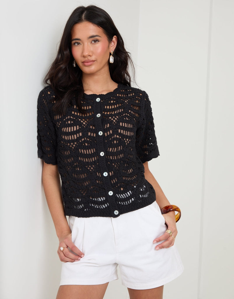 Pure Cotton Crochet Style Button Up Top
