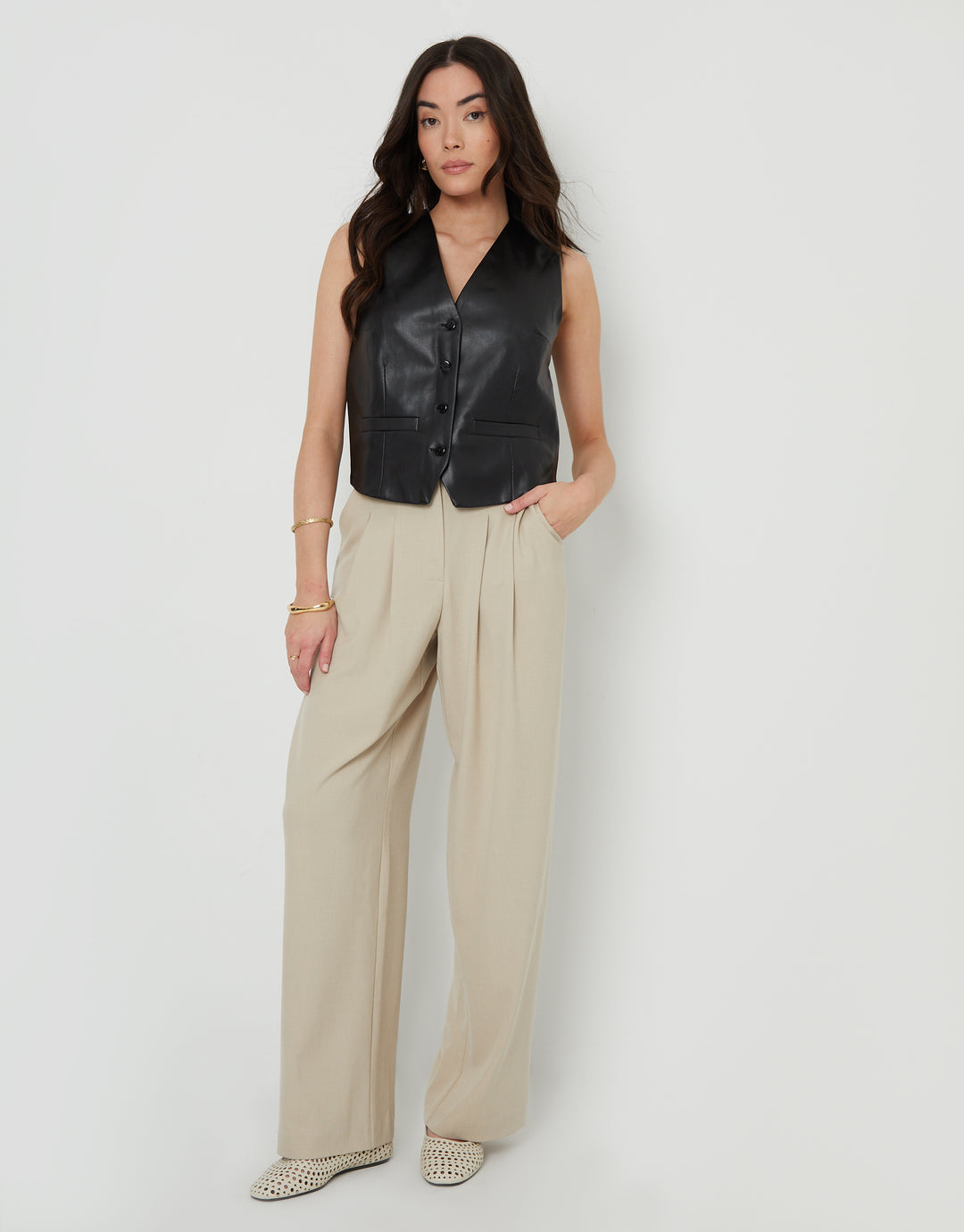 Black Faux Leather Waistcoat