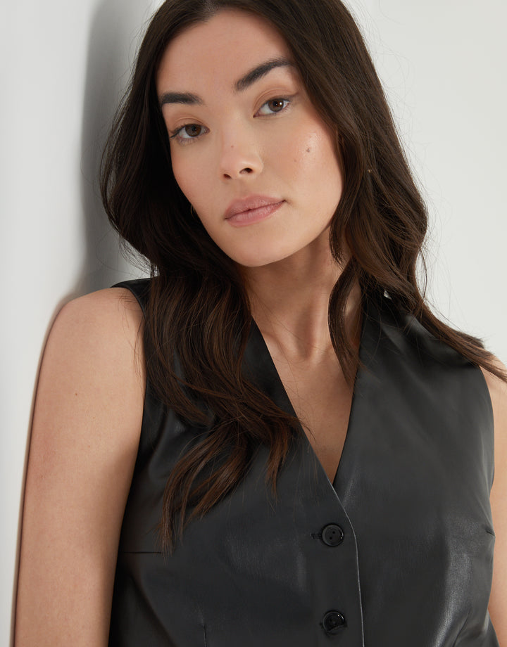 Black Faux Leather Waistcoat