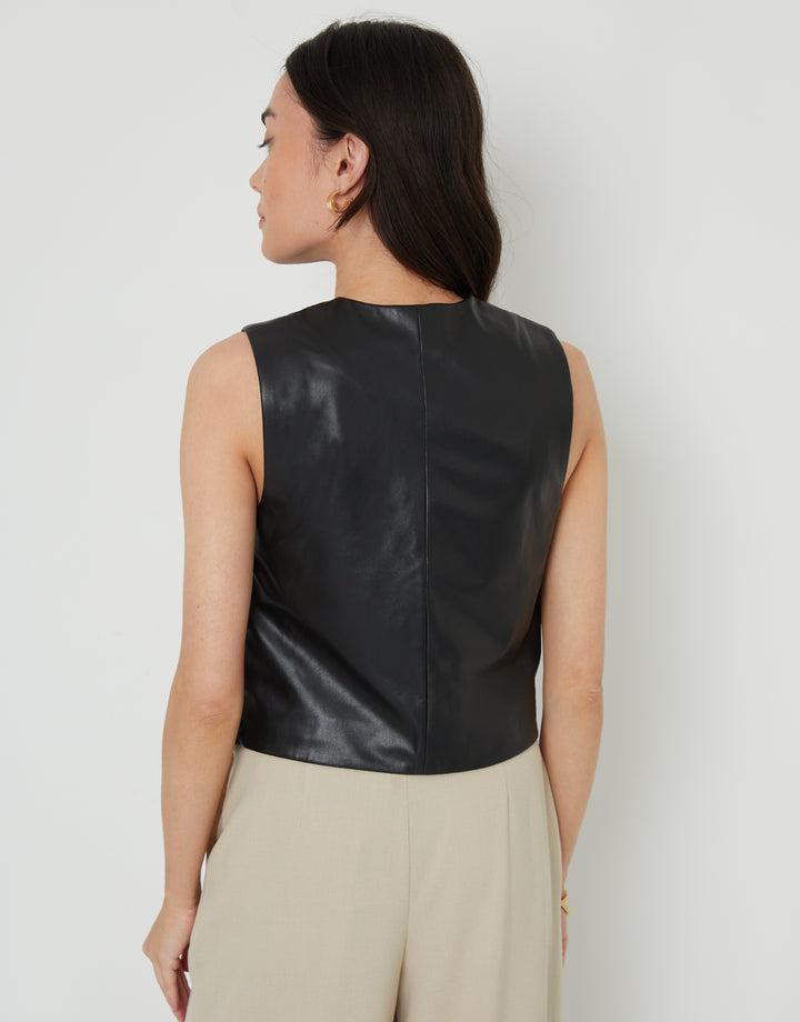 Black Faux Leather Waistcoat