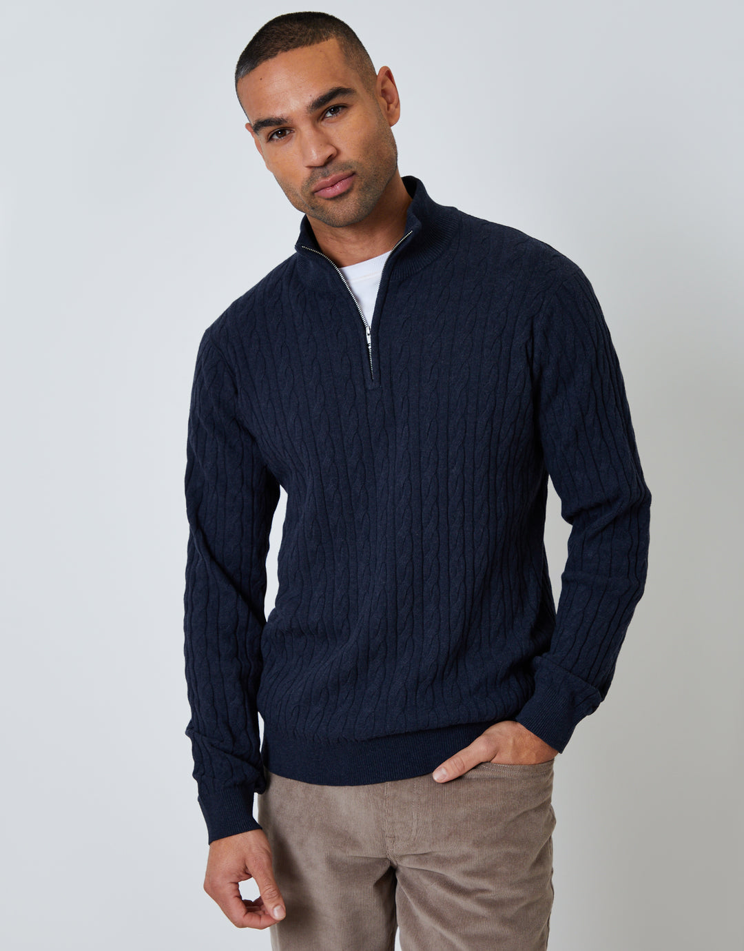 Navy Cable Knit Quarter Zip Jumper
