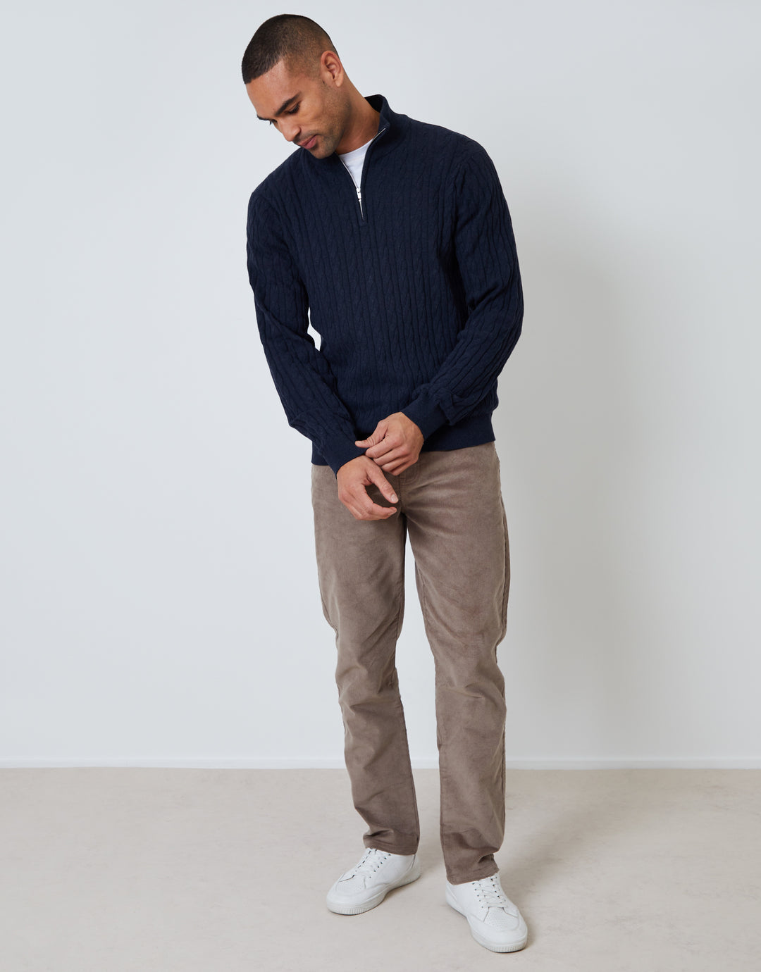 Navy Cable Knit Quarter Zip Jumper