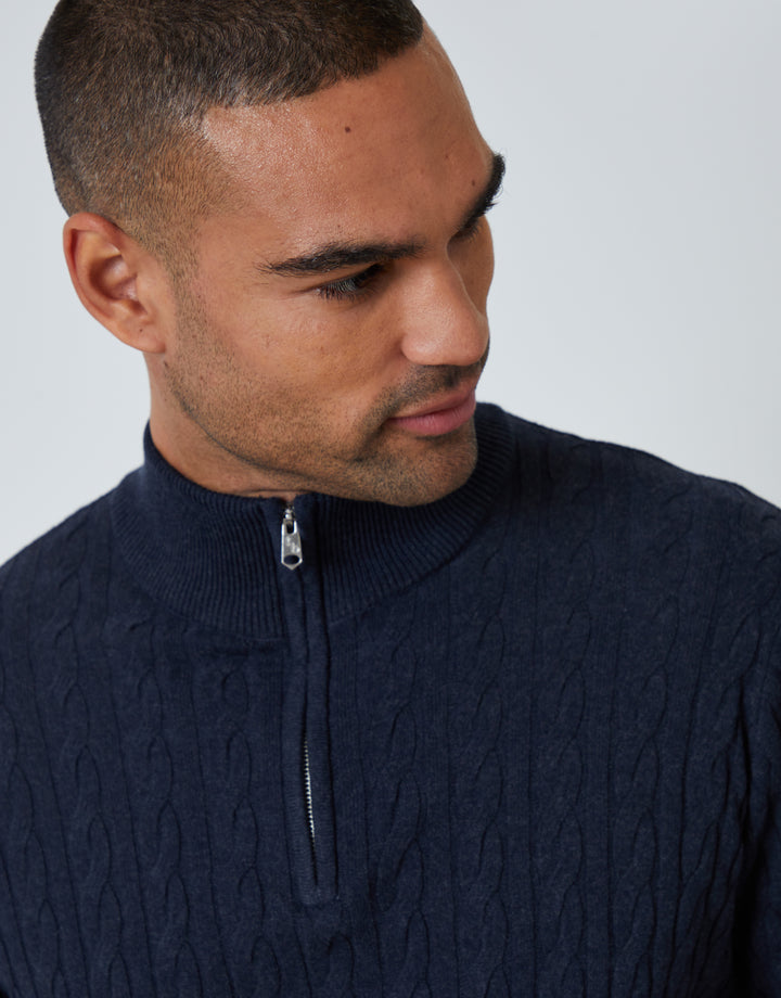Navy Cable Knit Quarter Zip Jumper
