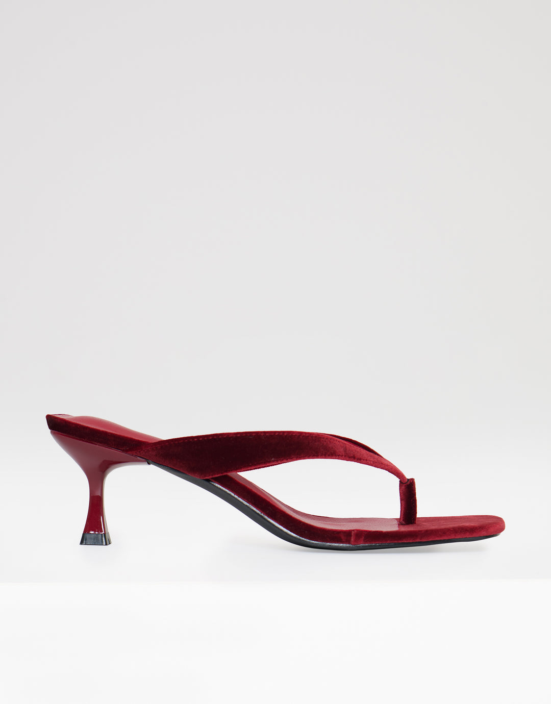 Threadbare Velvet Toe Post Kitten Heels in Red - side view