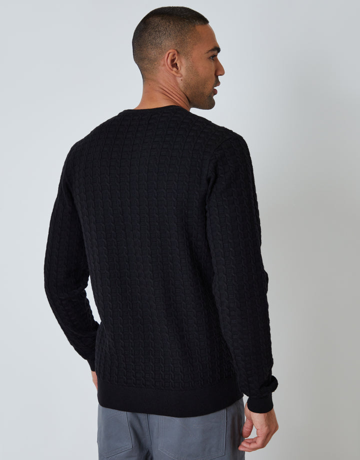 Black Cable Knit Crew Neck Jumper