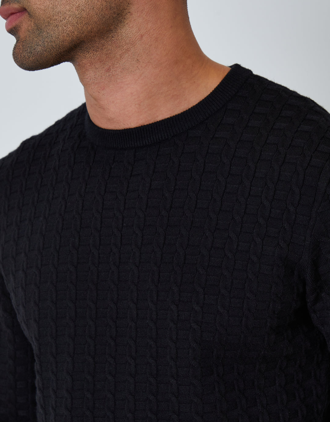 Black Cable Knit Crew Neck Jumper