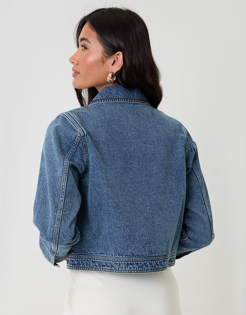 Threadbare Denim Jacket with Patch Pockets in Mid Wash - back view