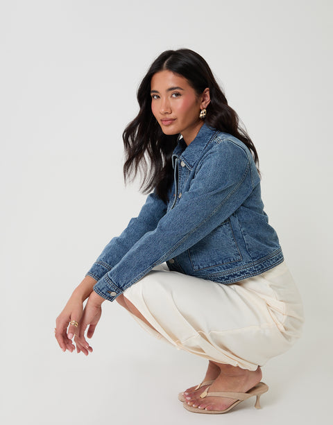 Threadbare Denim Jacket with Patch Pockets in Mid Wash - side view