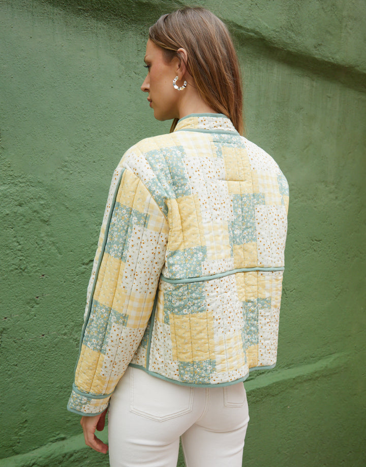 Yellow Floral Patchwork Quilted Jacket