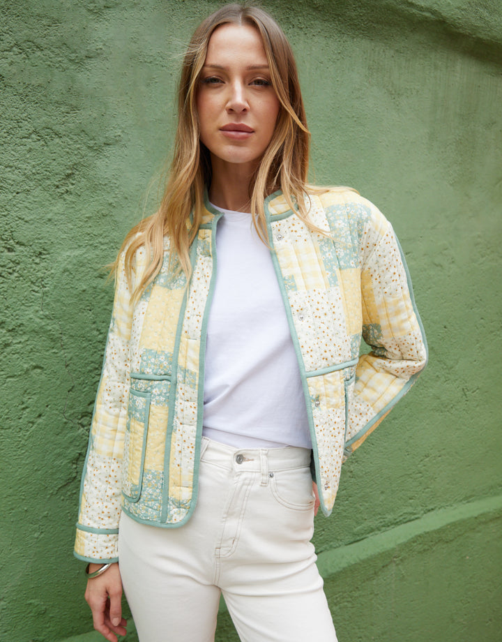 Yellow Floral Patchwork Quilted Jacket