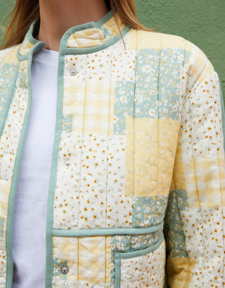 Yellow Floral Patchwork Quilted Jacket
