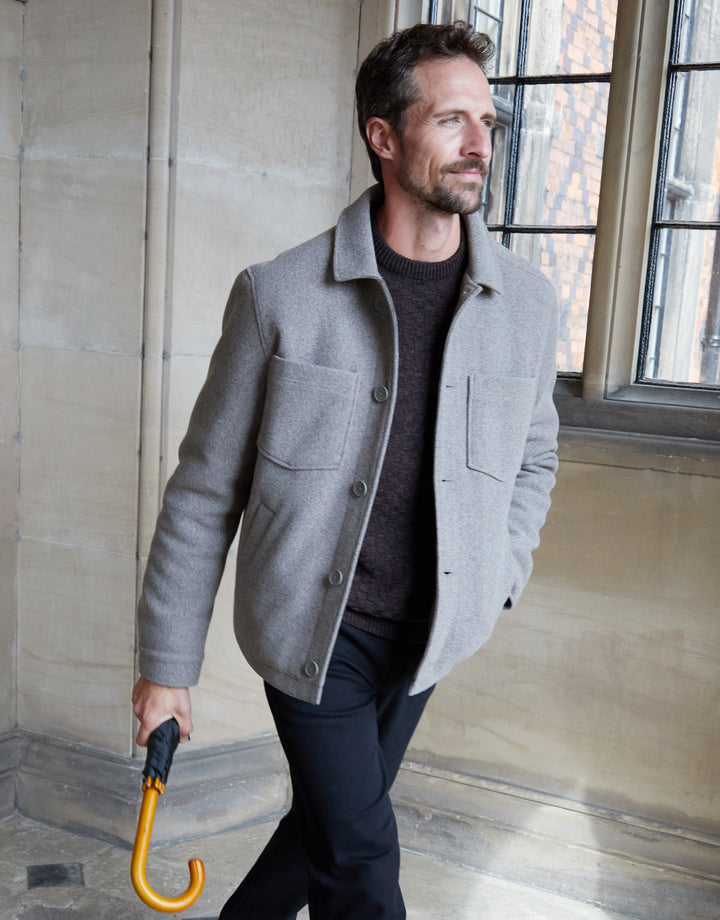 Taupe Faux Wool Button Up Quilted Shacket