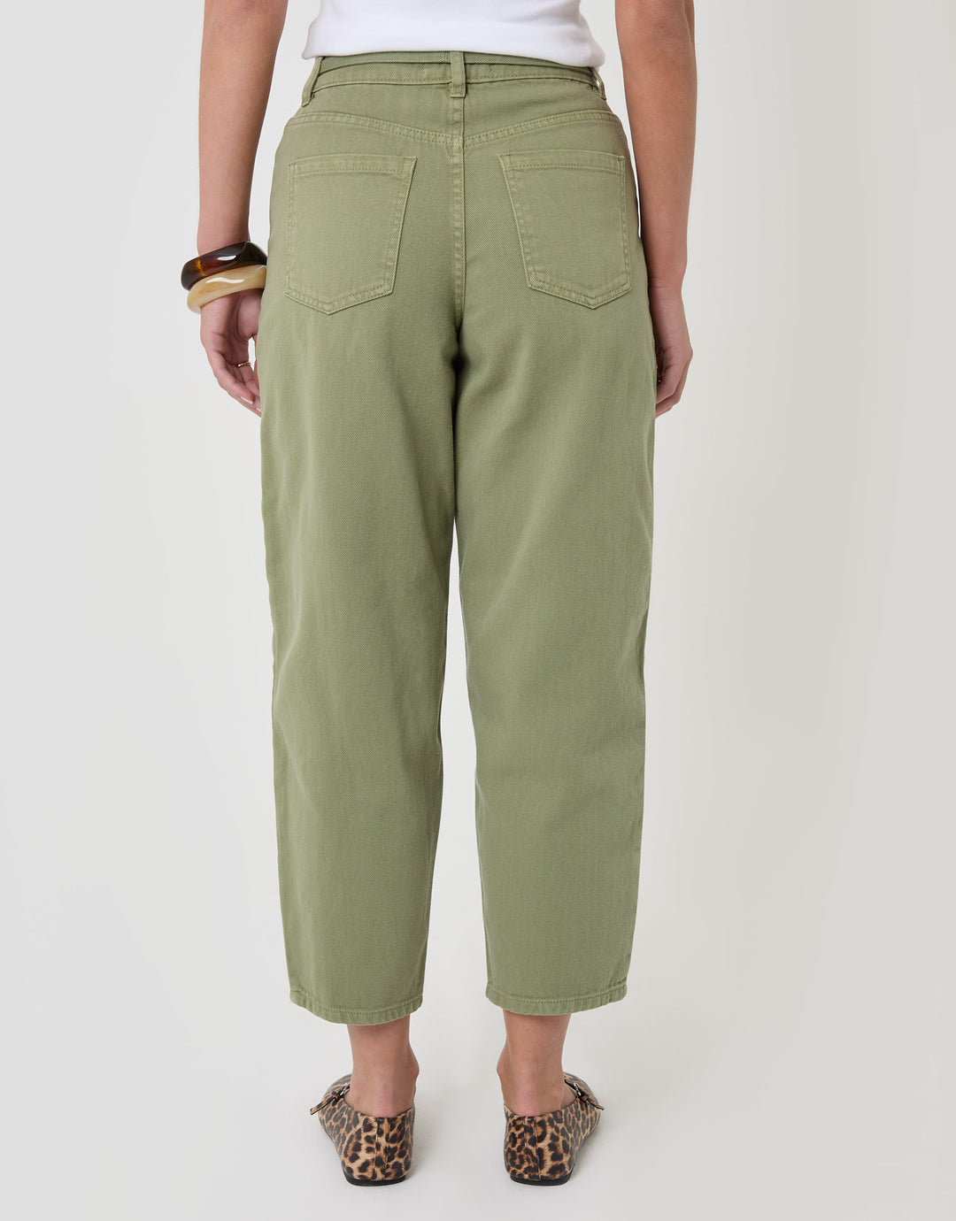 Threadbare Belted Barrel Leg Jeans in Sage Green - back view