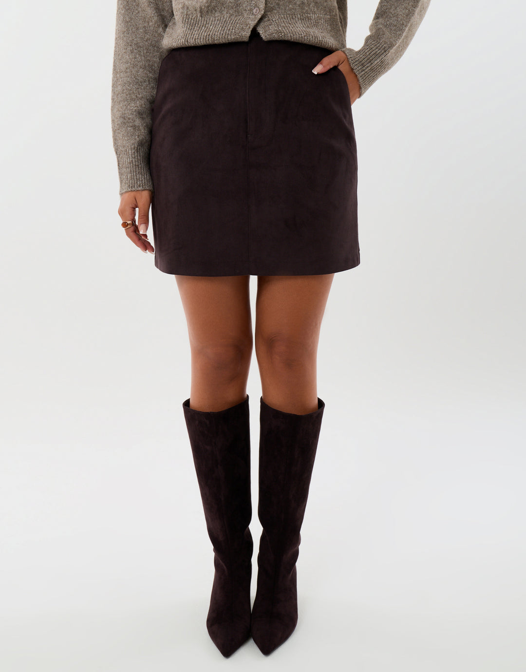 Faux Suede Mini Skirt in Chocolate Brown