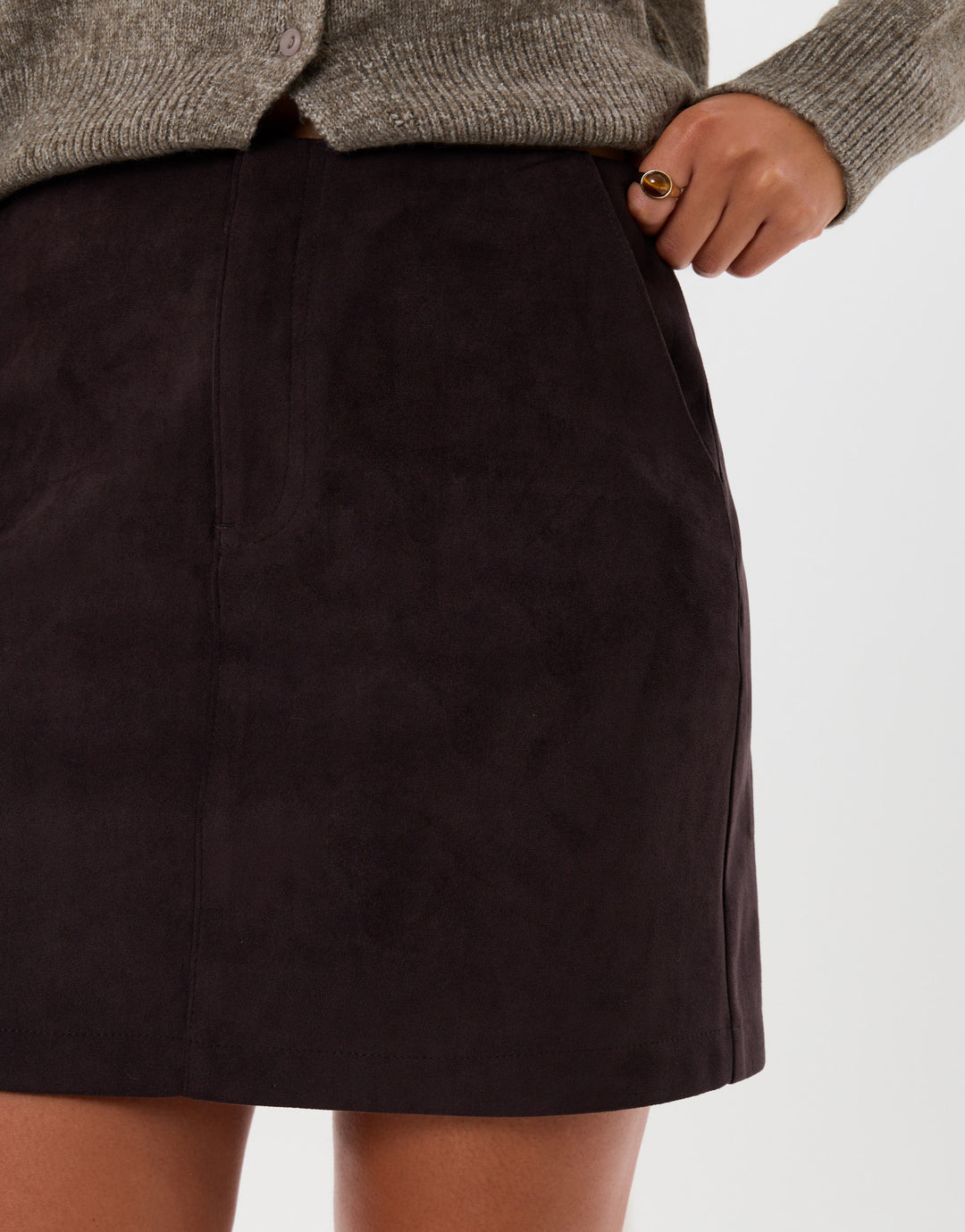 Faux Suede Mini Skirt in Chocolate Brown