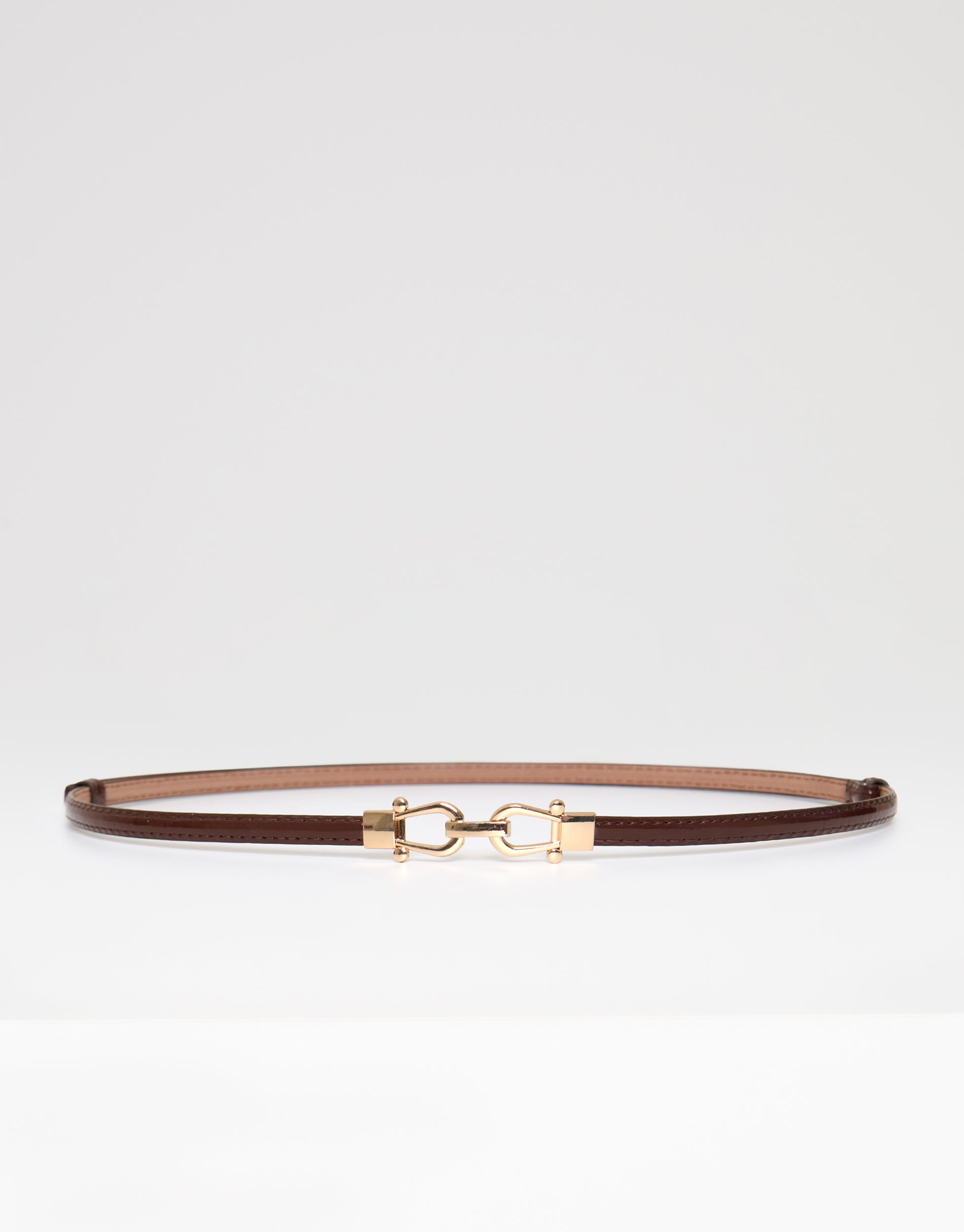 Faux Leather Belt with Horsebit Buckle in Brown