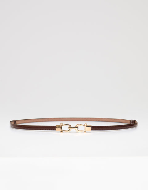 Threadbare Faux Leather Belt with Horsebit Buckle in Brown - full view