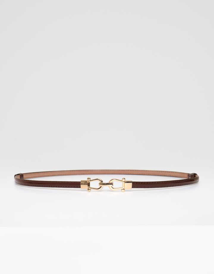 Threadbare Faux Leather Belt with Horsebit Buckle in Brown - full view