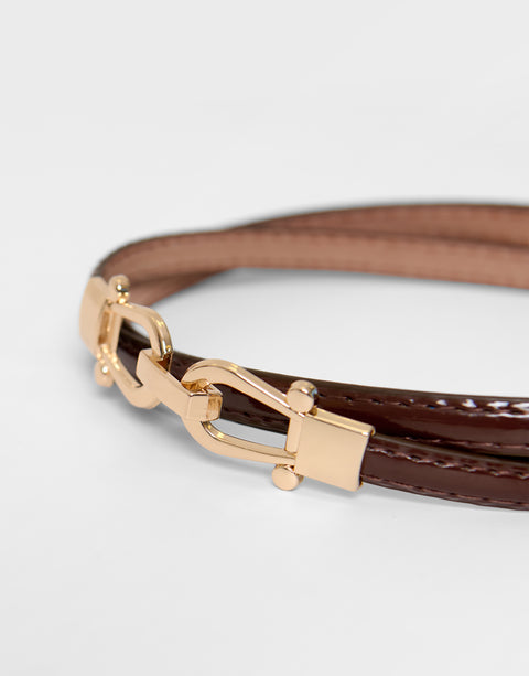 Threadbare Faux Leather Belt with Horsebit Buckle in Brown - buckle detail