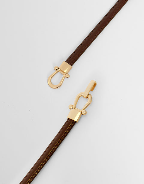 Threadbare Faux Leather Belt with Horsebit Buckle in Brown - close up
