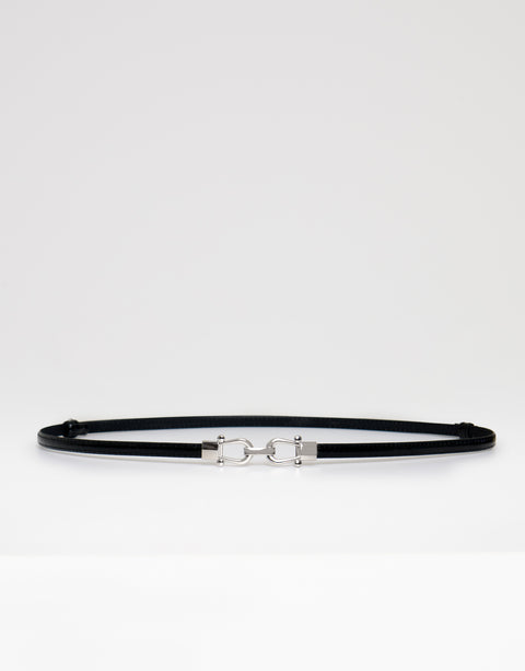 Threadbare Faux Leather Belt with Horsebit Buckle in Black - full view