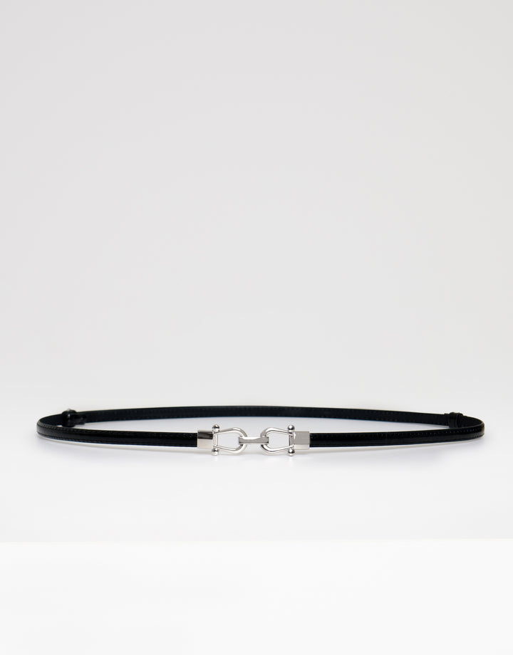 Threadbare Faux Leather Belt with Horsebit Buckle in Black - full view