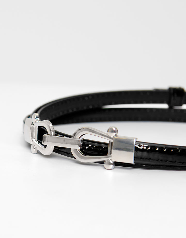 Threadbare Faux Leather Belt with Horsebit Buckle in Black - detail