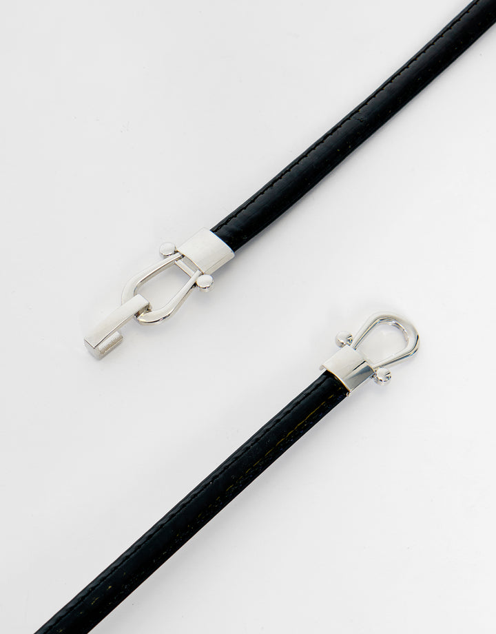 Threadbare Faux Leather Belt with Horsebit Buckle in Black - buckle view
