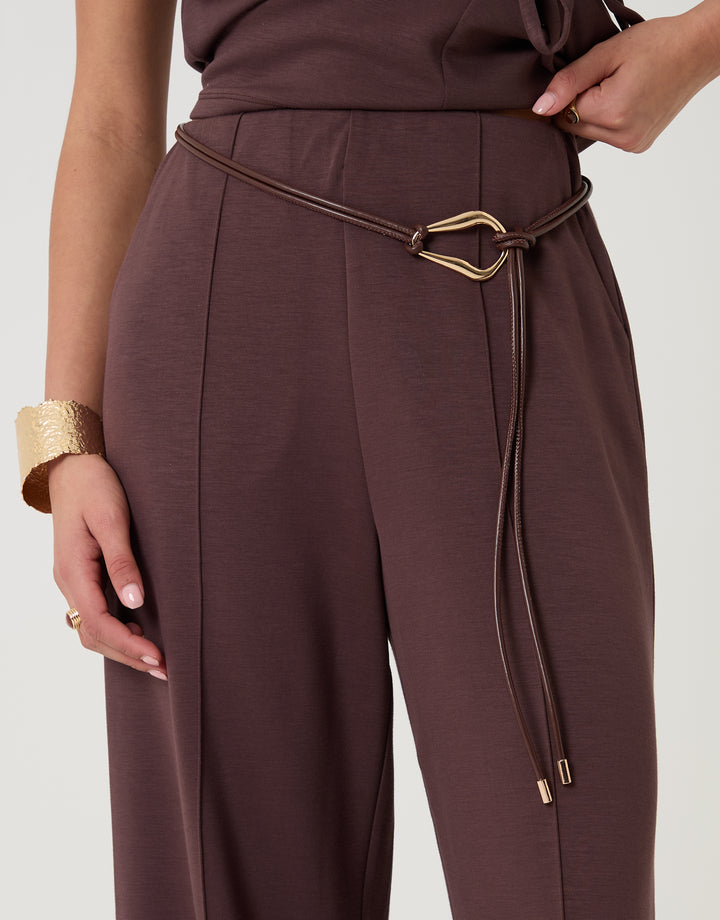 Threadbare Faux Leather Rope Belt in Brown - full view on model