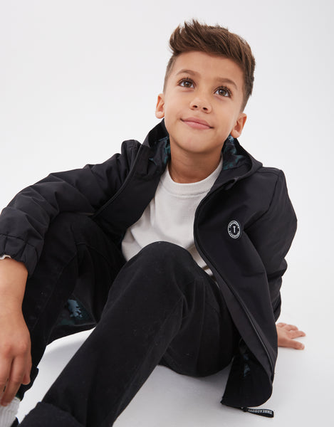 Boys' Black Hooded Lightweight Kids' Jacket – Threadbare