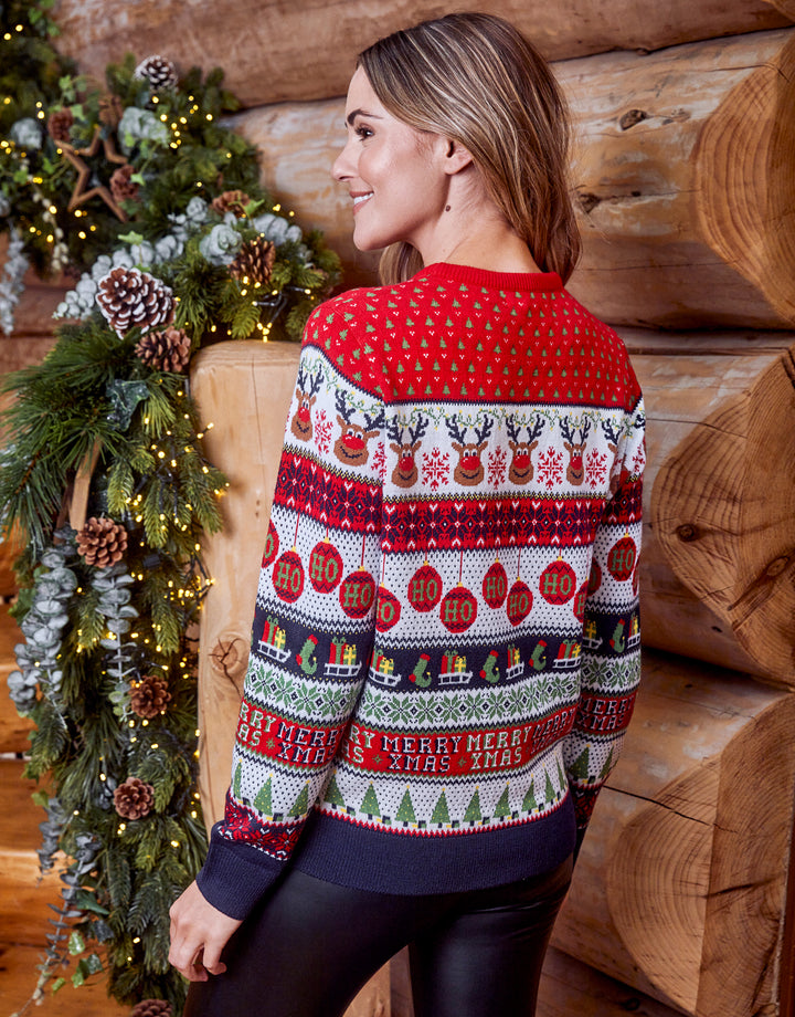 Red Reindeer Bauble Fairisle Christmas Jumper