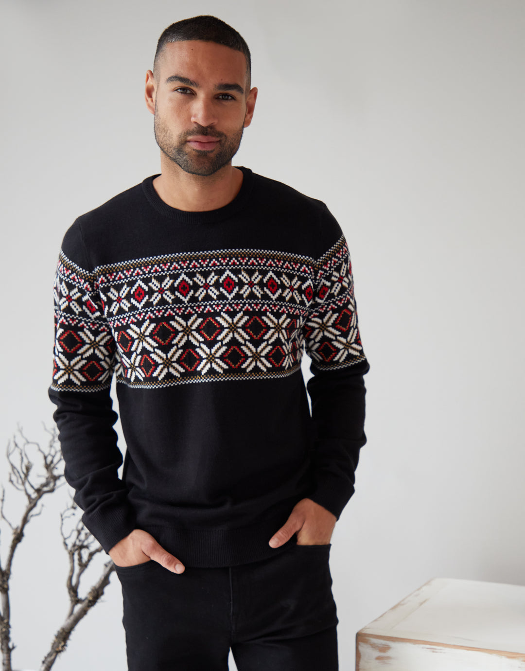 Black Fairisle Metallic Thread Crew Neck Christmas Jumper