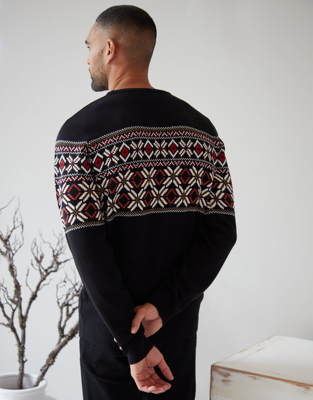 Black Fairisle Metallic Thread Crew Neck Christmas Jumper