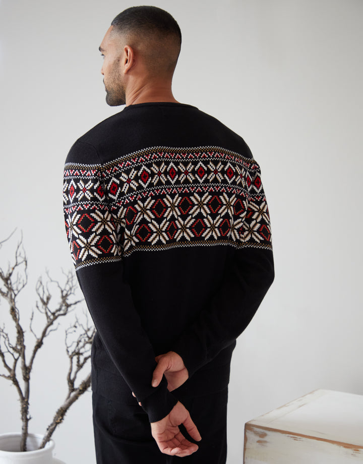 Black Fairisle Metallic Thread Crew Neck Christmas Jumper