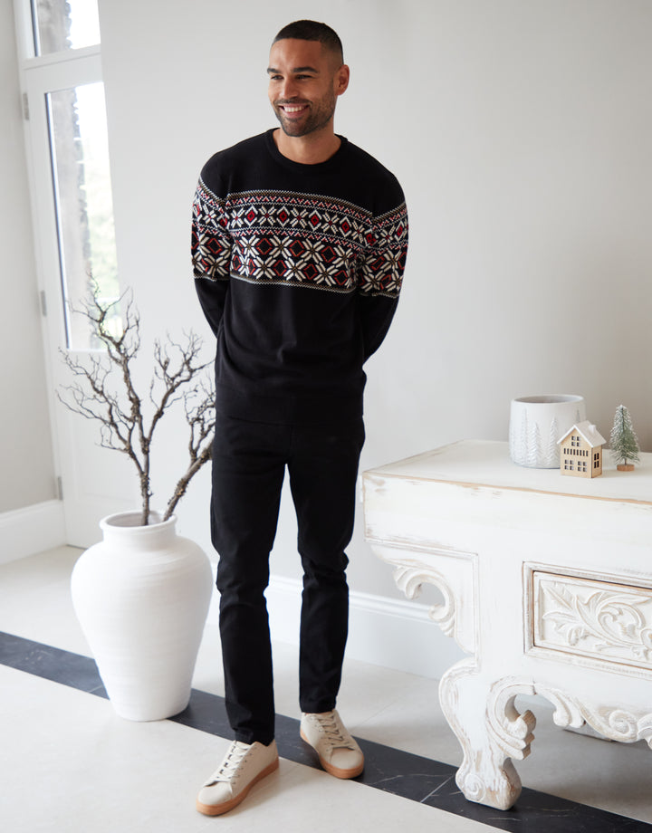 Black Fairisle Metallic Thread Crew Neck Christmas Jumper