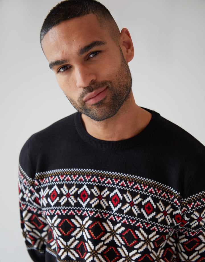 Black Fairisle Metallic Thread Crew Neck Christmas Jumper